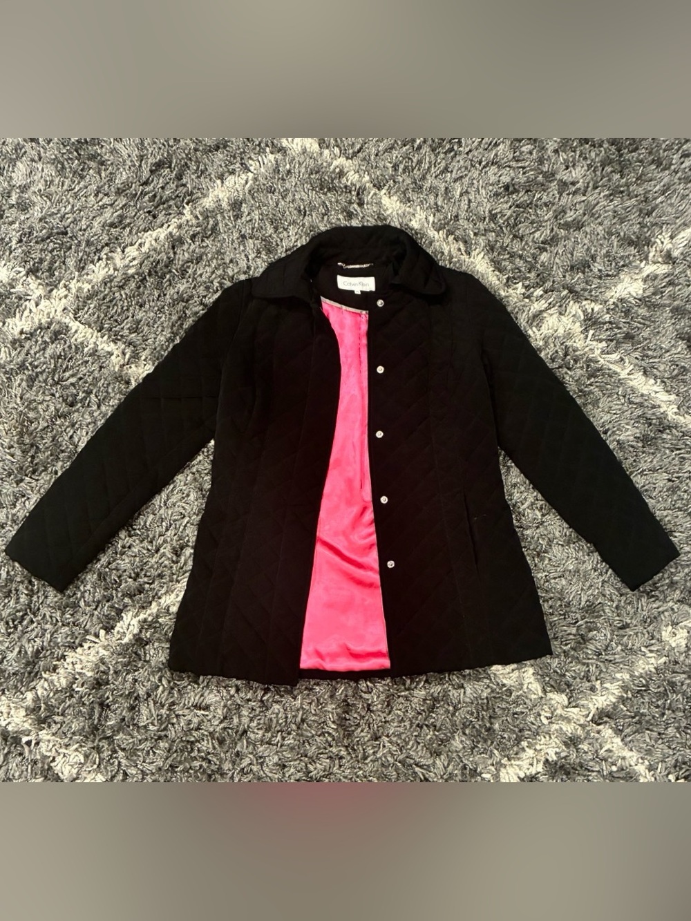 Calvin Klein Black Diamond Quilted Jacket with Pink Lining